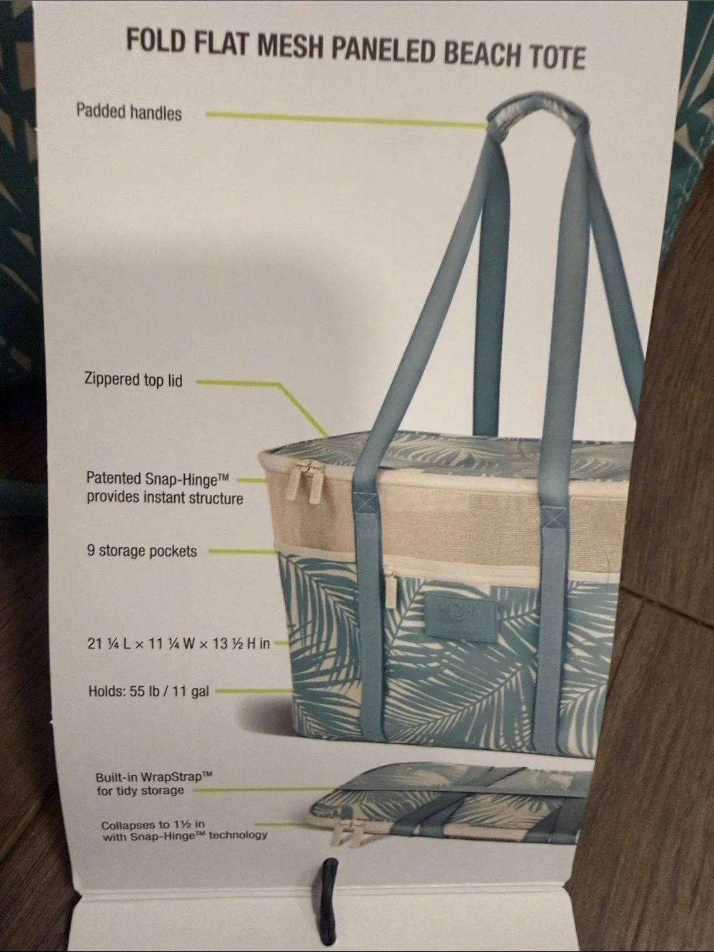 ALOHA Collection Teal Palm Print Beach Tote